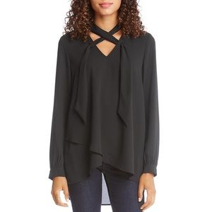 Karen Kane Womens Black Crossover V-Neck Long Sleeves Blouse Top M